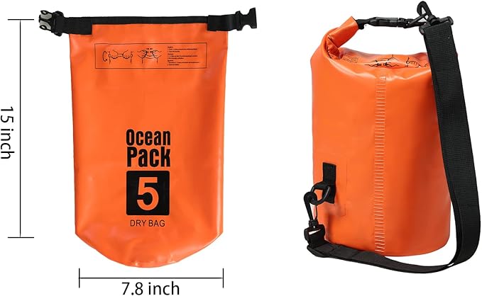 YDYJKI Floating Waterproof Dry Bag for Travel 5L/10L/20L/30L, Roll Top Sack Keeps Gear Dry for Kayaking, Rafting, Boating, Swimming, Camping, Hiking, Beach, Fishing (Orange, 5L)