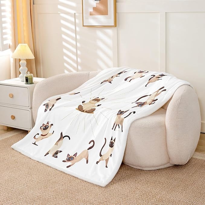Yoga Cat Sherpa Blanket Siamese Cats Fleece Throw Blanket for Sofa Couch Bed Cute Pet Decor Cartoon Animals Plush Blanket Magical Animal Fuzzy Blanket Baby 30"x40"