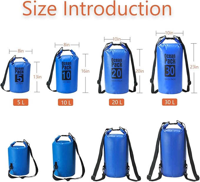 YDYJKI Floating Waterproof Dry Bag for Travel 5L/10L/20L/30L, Roll Top Sack Keeps Gear Dry for Kayaking, Rafting, Boating, Swimming, Camping, Hiking, Beach, Fishing (Sapphire Blue, 10L)