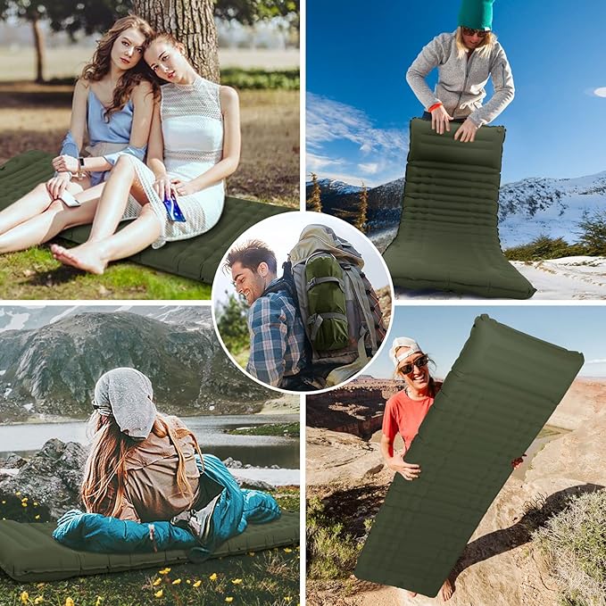 Inflatable Camping Sleeping Pad with Pillow, Thick 4.5 Inch Portable Sleeping Pad, Lightweight Sleeping Mat for Camping, Backpacking, Hiking