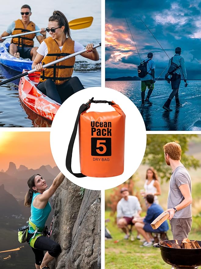 YDYJKI Floating Waterproof Dry Bag for Travel 5L/10L/20L/30L, Roll Top Sack Keeps Gear Dry for Kayaking, Rafting, Boating, Swimming, Camping, Hiking, Beach, Fishing (Orange, 5L)