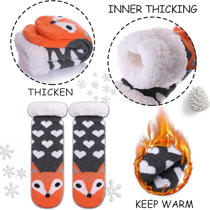 Yebing Kids Boys Girls Slipper Socks Cute Animal Fuzzy Winter Warm Fleece Lining Christmas Socks With Grippers