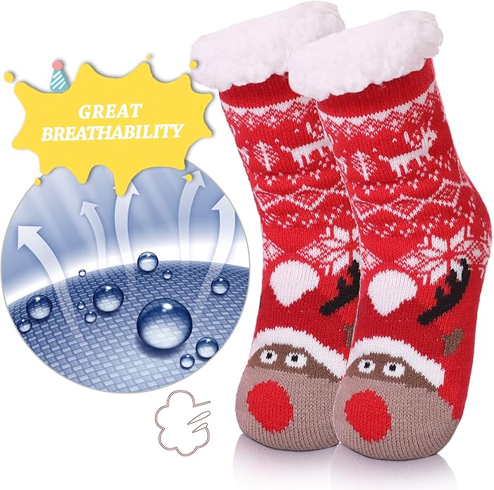 Yebing Kids Boys Girls Slipper Socks Cute Animal Fuzzy Winter Warm Fleece Lining Christmas Socks With Grippers