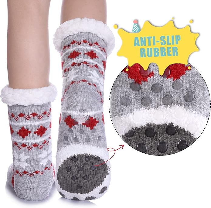 Yebing Kids Boys Girls Slipper Socks Cute Animal Fuzzy Winter Warm Fleece Lining Christmas Socks With Grippers