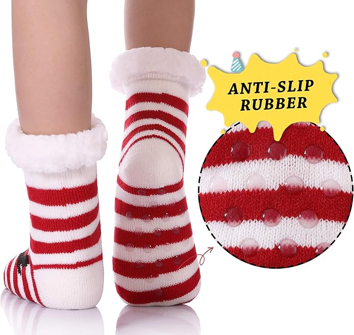 Yebing Kids Boys Girls Slipper Socks Cute Animal Fuzzy Winter Warm Fleece Lining Christmas Socks With Grippers