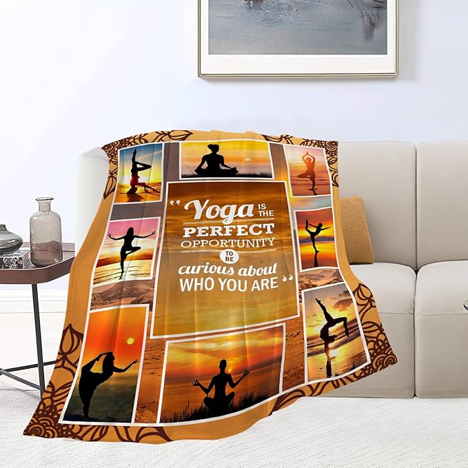 Yoga Sport Blanket Yoga Meditation Throw Blanket Ultra Soft Cozy Fleece Yoga Gift for Yoga Lover Fuzzy Plush Bedding Blankets for Kids Teens Adults Girls Boys Women Men 50"x40"