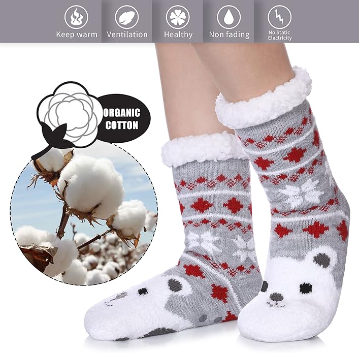 Yebing Kids Boys Girls Slipper Socks Cute Animal Fuzzy Winter Warm Fleece Lining Christmas Socks With Grippers