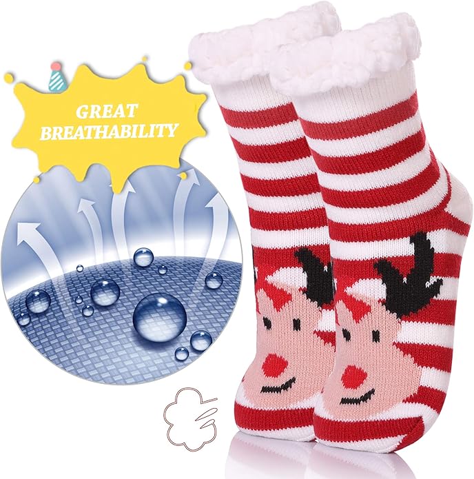 Yebing Kids Boys Girls Slipper Socks Cute Animal Fuzzy Winter Warm Fleece Lining Christmas Socks With Grippers
