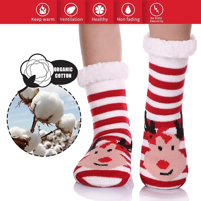 Yebing Kids Boys Girls Slipper Socks Cute Animal Fuzzy Winter Warm Fleece Lining Christmas Socks With Grippers