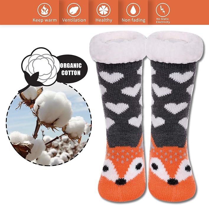 Yebing Kids Boys Girls Slipper Socks Cute Animal Fuzzy Winter Warm Fleece Lining Christmas Socks With Grippers