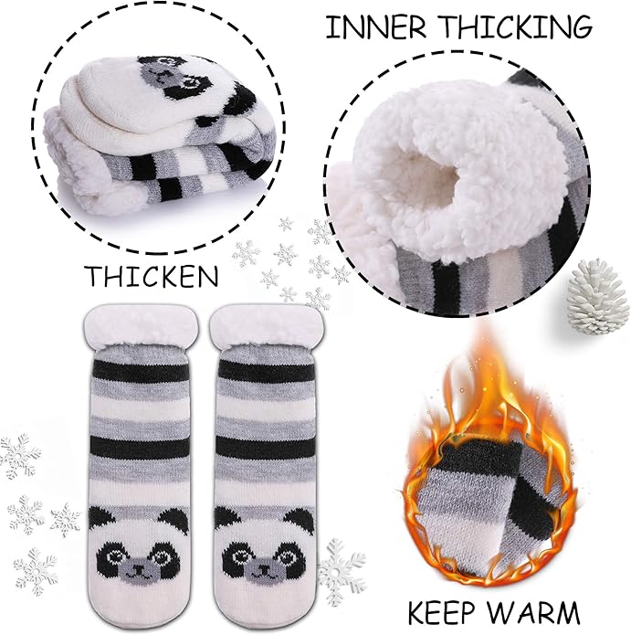 Yebing Kids Boys Girls Slipper Socks Cute Animal Fuzzy Winter Warm Fleece Lining Christmas Socks With Grippers