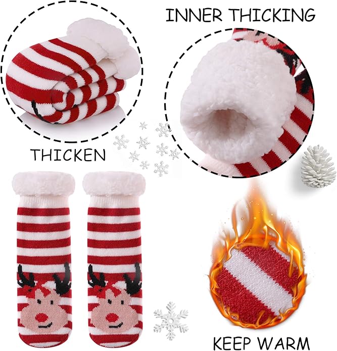 Yebing Kids Boys Girls Slipper Socks Cute Animal Fuzzy Winter Warm Fleece Lining Christmas Socks With Grippers
