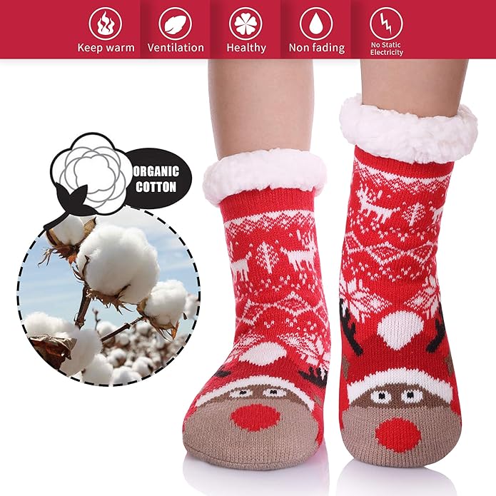 Yebing Kids Boys Girls Slipper Socks Cute Animal Fuzzy Winter Warm Fleece Lining Christmas Socks With Grippers