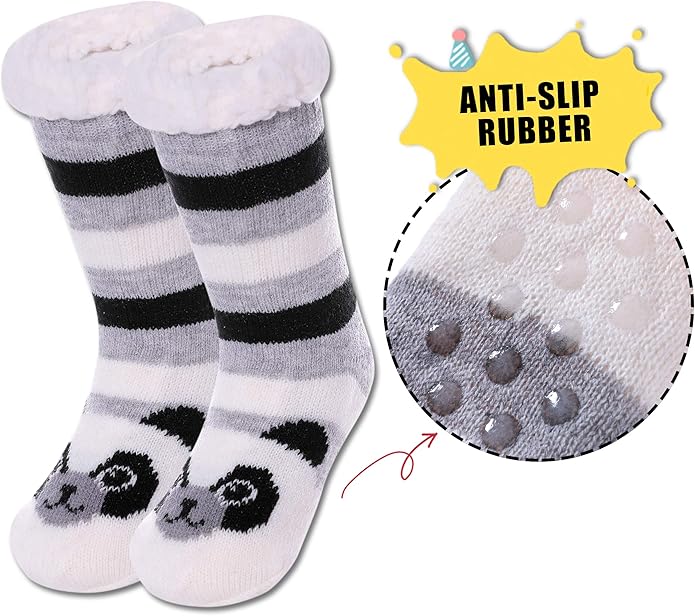Yebing Kids Boys Girls Slipper Socks Cute Animal Fuzzy Winter Warm Fleece Lining Christmas Socks With Grippers