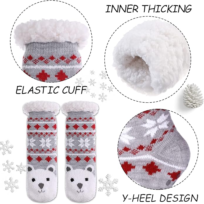 Yebing Kids Boys Girls Slipper Socks Cute Animal Fuzzy Winter Warm Fleece Lining Christmas Socks With Grippers
