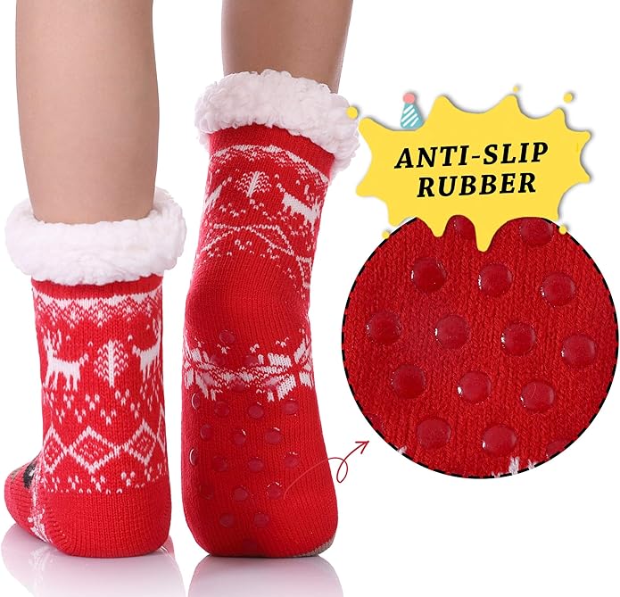 Yebing Kids Boys Girls Slipper Socks Cute Animal Fuzzy Winter Warm Fleece Lining Christmas Socks With Grippers