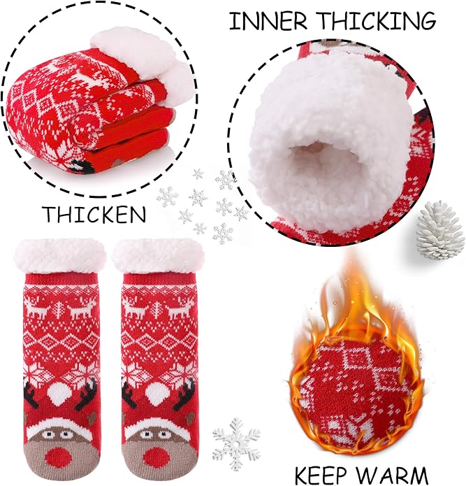 Yebing Kids Boys Girls Slipper Socks Cute Animal Fuzzy Winter Warm Fleece Lining Christmas Socks With Grippers