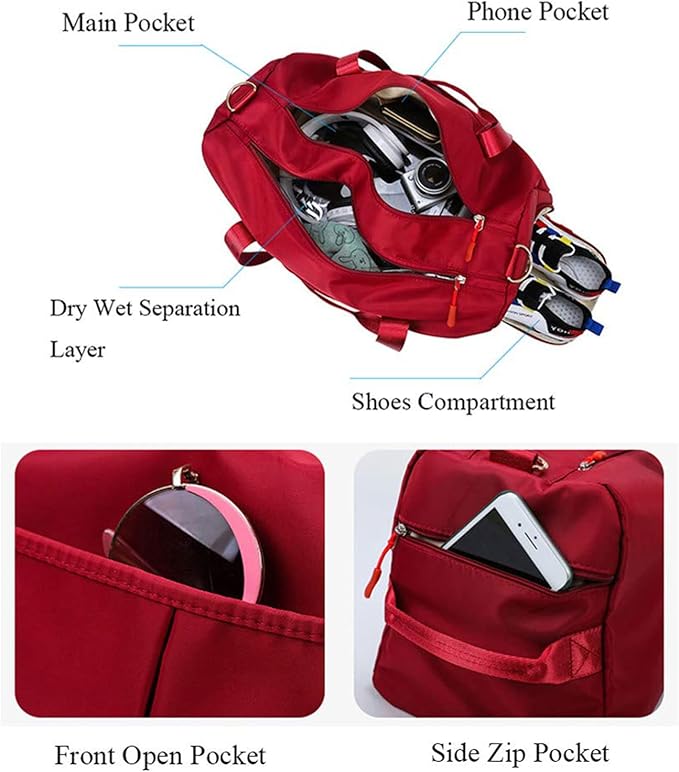 ZUEVI Sports Gym Duffel Bag for Men or Women Waterproof Weekender Travel Bag with Shoes Compartment Dry and Wet Separation for Training Swim Yoga(Violet)