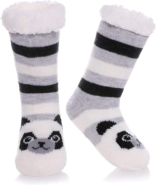Yebing Kids Boys Girls Slipper Socks Cute Animal Fuzzy Winter Warm Fleece Lining Christmas Socks With Grippers
