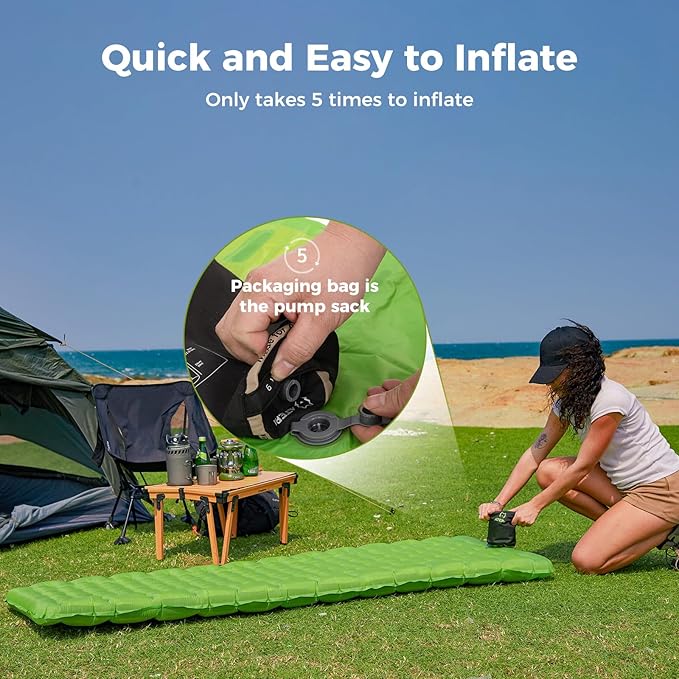 ATEPA Backpacking Sleeping Pad, 6 R-Value Insulated Ultralight Inflatable Sleeping Pad Thick Folding Camping Mattress with 7 Layers & Storage Bag for Camping Backpacking, Wide Long Size (72"x25")