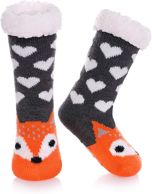 Yebing Kids Boys Girls Slipper Socks Cute Animal Fuzzy Winter Warm Fleece Lining Christmas Socks With Grippers