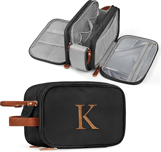 YOOLIFE Toiletry Bag for Women Men - Initial Travel Toiletry Bag Organizer Dopp Kit Water Resistant Personalized Gifts
